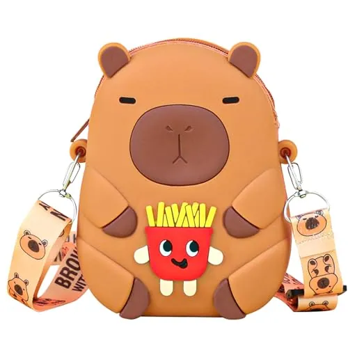FOSDICK Capibara Bolso Niña, Silicona Bolso Bandolera Niña, Capibara Monedero Pequeño, Ajustable Bolsos para Niñas, Capybara Papas Fritas Monederos, Lindo Pequeño Cartera Infantiles, 11x3x14,5cm