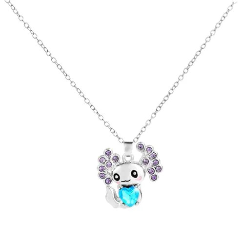 Mikovivi Collar Axolotl para Niñas Mujer, Lindo Collar de Cristal Axolotl Diamantes de Imitación Azul, Regalo de Joyería de Moda para Graduación Fiesta de Cumpleaños Navidad