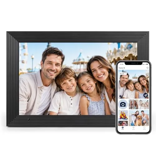 AEEZO Marco Digital de 32 GB, Marco Digital con WiFi de 10,1″, Rotación Automática, Fácil y Rápido Intercambio Remoto de Fotos y Vídeos a Través de AiMOR (Negra)