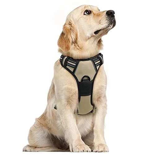 rabbitgoo Arnes Perros Grande Mediano Pequeño Arnés Pecho Antitirones Perros Coche con Lineas Reflectantes Cómodo Transpirable Chaleco Acolchado Ajustable para Adiesreamiento Tamaño XL Marrón
