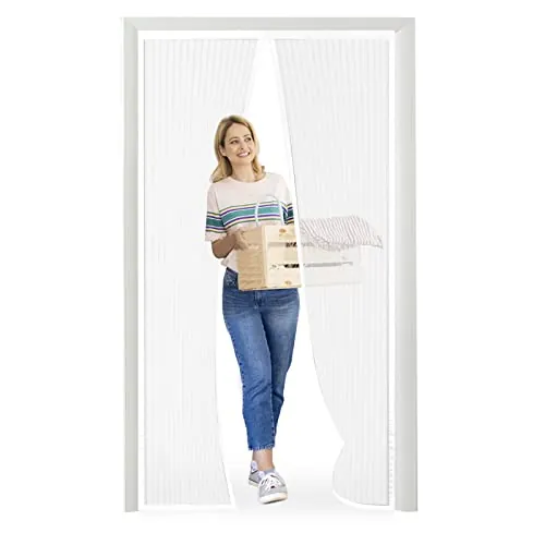 Meet Beauty Mosquitera Magnética para Puertas, 80 x 210 cm Se Cierra Automáticamente y Mantiene el Aire Fresco, Fácil de Instalar y Adecuado para Todos los Tamaños de Puertas, Blanco