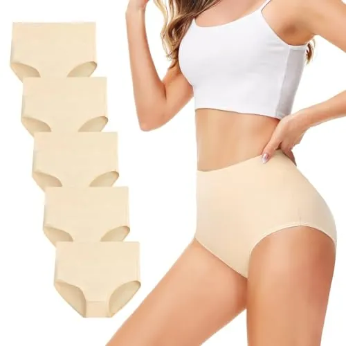 TUUHAW Bragas Mujer Algodon Altas Braguitas Talle Alto Pack Color Carne L