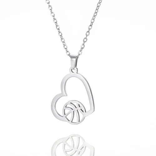 VASSAGO Collar hueco de voleibol de acero inoxidable, collar de baloncesto minimalista, joyería deportiva, cadena de clavícula, regalos para adolescentes y niñas