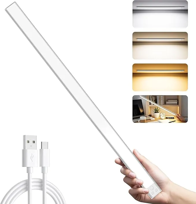 OUILA Luz de Armario con Sensor Movimiento,60CM Recargable Luz Nocturna con temperatura de 3 colores,Regulable Lampara LED Adhesiva para Gabinete, Pasillo, Escalera, Sótano, Cocina, Garaje