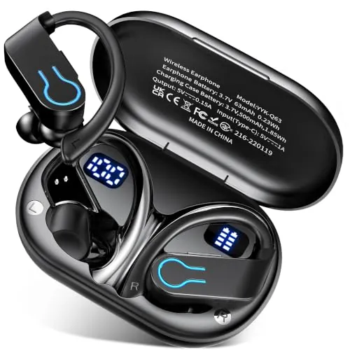 Paekole 2026 Auriculares Inalámbricos Deportivos, Auriculares Bluetooth 6.1 con Gancho, 120H Reproducción Pantalla LED, IPX7 Impermeable, 4 Micrófonos ENC Cancelación de Ruido Cascos Running