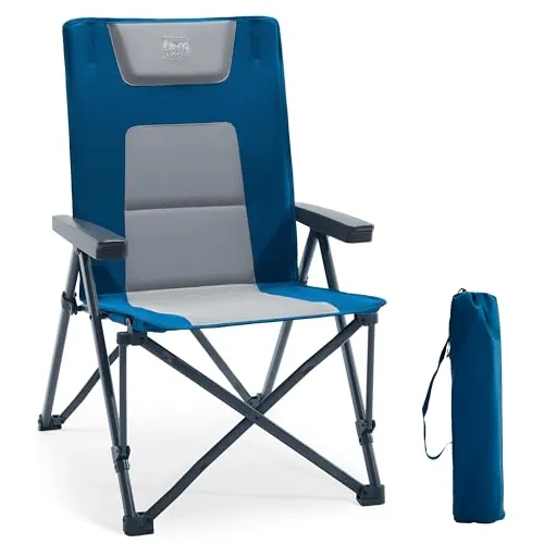 TIMBER RIDGE Silla de camping plegable de 260 kg, respaldo alto ajustable en 4 posiciones silla plegable acolchada, respaldo alto con bolsa de transporte silla de camping para jardín, balcón, caravana