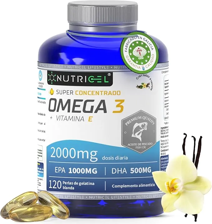 Omega 3 capsulas 2000mg por dosis diaria (2 cápsulas) EPA 1000mg + 500mg DHA - Sabor Vainilla - omega 3 epa y dha - Superconcentrado - Destilado Molecularmente - 120 cápsulas - Hasta 4 meses