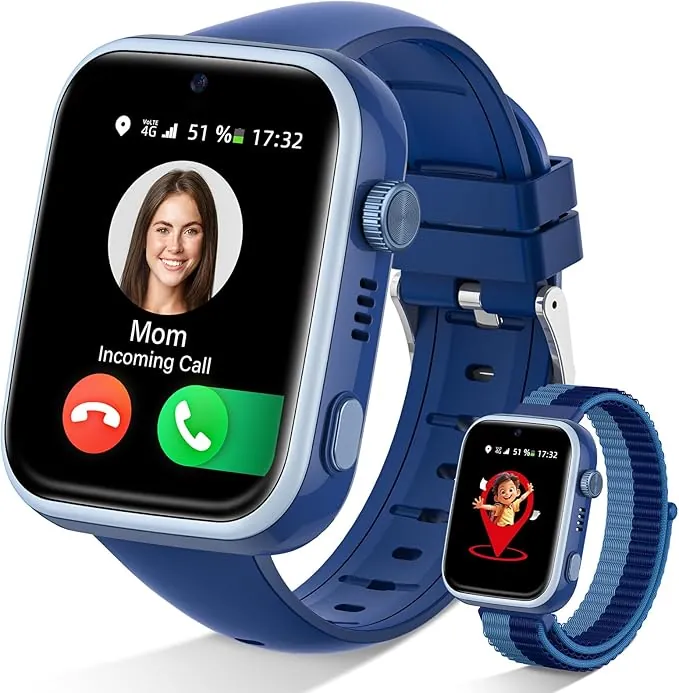 2026 Nuevo Reloj Inteligente Niño, Smartwatch Niños con Llamadas y GPS, Videollamadas/Chat de Voz/WhatsApp/WiFi/SMS/SOS/Modo Escuela/Dormir/Despertador, IP68 Reloj Niño y Niñas Azul 4-14 Año