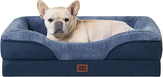 EHEYCIGA Cama Ortopedica y Viscoelastica para Perros Medianos 76x51x16.5 cm, Memory Foam Sofa para Perros Lavable, Cama Gato Suave, Azul Marino