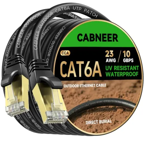 CABNEER Cable Ethernet Exterior Cat 6A 10 Metros 23 AWG LLDPE