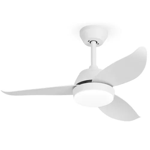 YAZIONG Ventilador de Techo con Luz Silencioso, Motor DC, 6 Velocidades, 3 Colores, Temporizador, Modo Brisa Natural, Doble Altura - Ideal para Verano e Invierno (blanco)