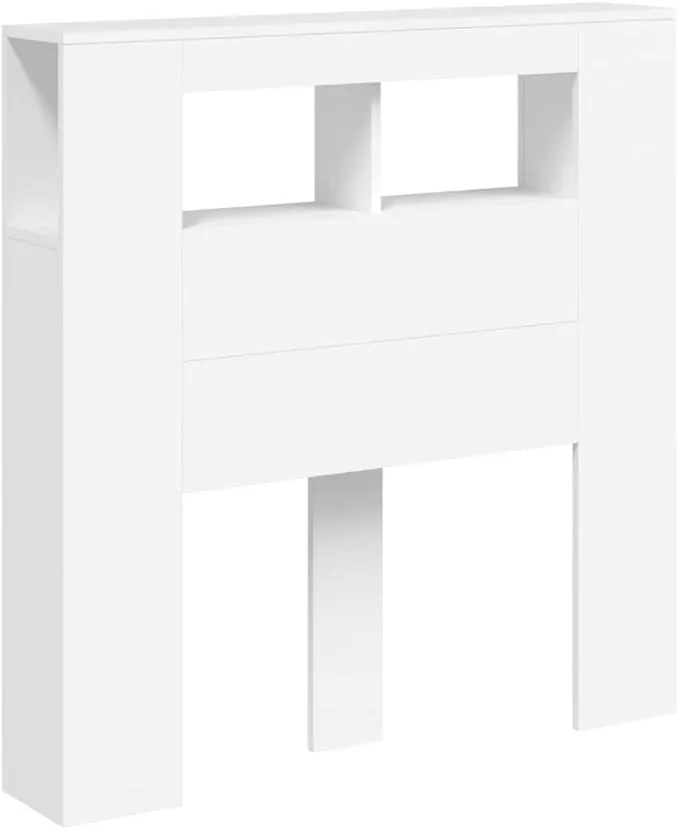 vidaXL Cabecero con LED, Cabecera con Almacenaje, Cabezal de Cama, Cabecero para Dormitorio, Madera de Ingeniería Blanco 100x18,5x103,5 cm