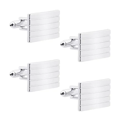 2 pares de gemelos de plata para hombre, diseño de rayas, de aleación, para hombre, 2 * 1,4 cm, Metal, Sin piedras preciosas