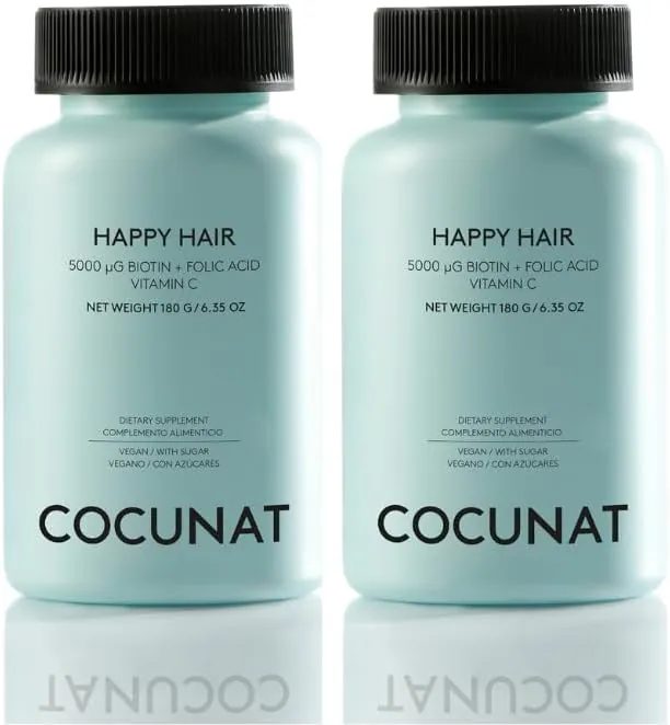 COCUNAT - Happy Hair Pack 2 Meses - Vitaminas para Favorecer Crecimiento del Cabello - Fortalece, Estimula el Crecimiento y Previene la Caída - Cabello Fuerte y Denso - Biotina 5.000 mcg - 120 uds