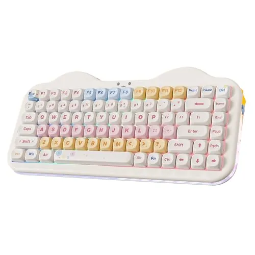 YUNZII C75 Teclado Mecánico Inalámbrico Gaming 75%, Bluetooth/2.4G/USB-C, Hot-Swap Teclas PBT RGB, Montaje Gasket, Anti-Ghosting NKRO, Diseño Pastel para Win/Mac (Beige, Candy Linear Switch)