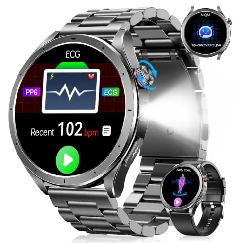 Reloj Inteligente Hombre con ECG+HRV, Presión Arterial, AI-GPT