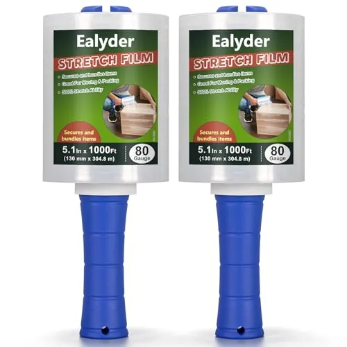 2 Rollos Film Estirable Mini 130mm x 304,8m Transparente Resistente con Asa | Film estirable industrial manual para embalaje, envíos y mudanzas. Autoadhesivo, resistente 80 Gauge, con asa práctica.