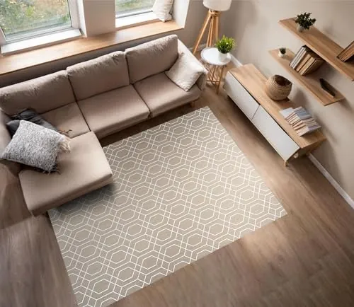STORESBASIC Alfombra Vinílica Trenzada Antideslizante Interior/Exterior Rombos Blancos 160x230 cm