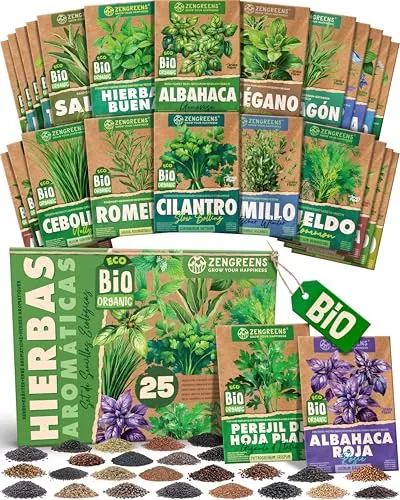 ZenGreens® Set de Semillas de Hierbas Aromáticas eco - 25 variedades