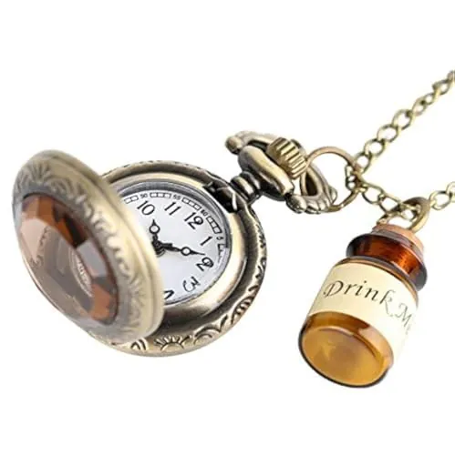 OFKPO Relojes de Bolsillo de Cuarzo con Cadena y Mini Botella,vintage