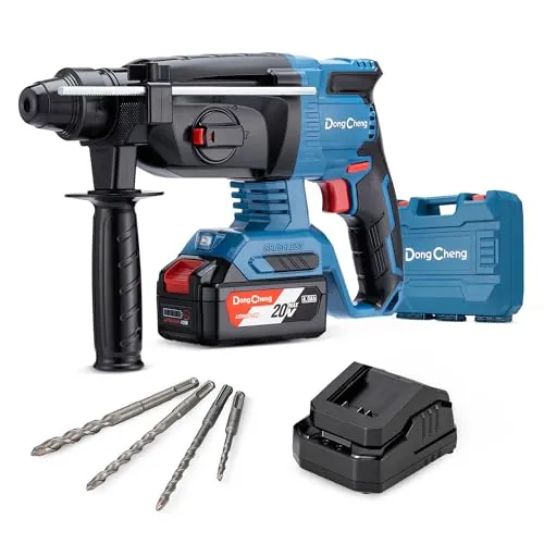 DongCheng Martillo Perforador a batería 20V, con 4 brocas SDS-plus, 2,8 J