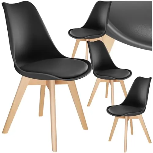 tectake® Sillas de Comedor, Muebles Comedor con Diseño Nórdico, Conjunto Sillas Cocina, Asiento Acolchado Silla Ergonómica, Mueble Cocina Moderno - Set de 4 Negro