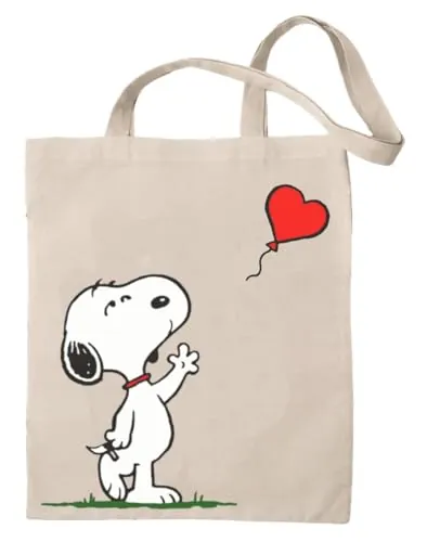 rainUP Tote Bag Algodón Fairtrade Perrito Con Globo Rojo Corazón (Beige)