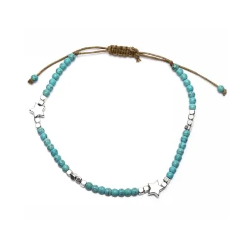 1 Pieza Tobillera Bohemia Plata Turquesa, Playa Pie Joyería, Tobilleras Estrella Turquesa, Tobilleras Estrellas, Pulsera Tobillo Turquesa, pie Joyería Mujeres y Niñas (Azul)