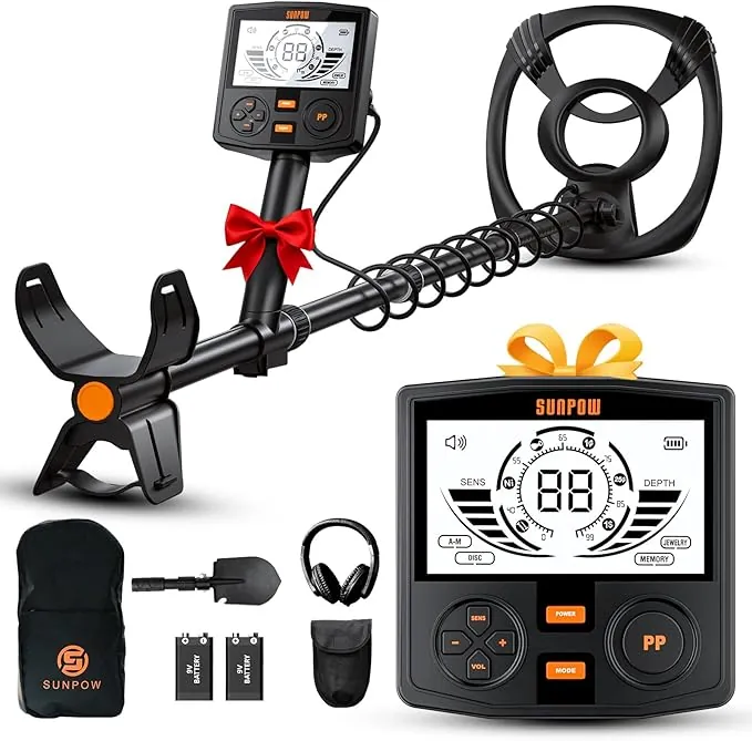 SUNPOW Detector de Metales Profesional para Adultos-Alta Precisión con Chip DSP, Bobina Impermeable de 30 cm IP68, Pantalla LCD retroiluminada 2X, 5 Modos, 25 cm de Profundidad