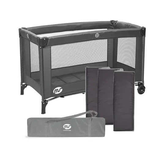 ms BabyWorld – Basic – Cuna de Viaje para niños | 120x60 cm | Desde 0+ Meses hasta 15 kg | Colchón y Bolsa Transporte Incluidos | Plegado y Montaje Fácil | Estructura Ligera y Estable (Negro)