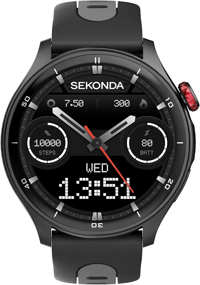 Sekonda Reloj inteligente Active Pro GPS de 47 mm en negro con correa de silicona negra