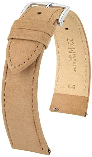 Correa de reloj HIRSCH Osiris L - piel de becerro auténtica - clásica/elegante - damas/caballeros - Nubuk Beige - 20 mm