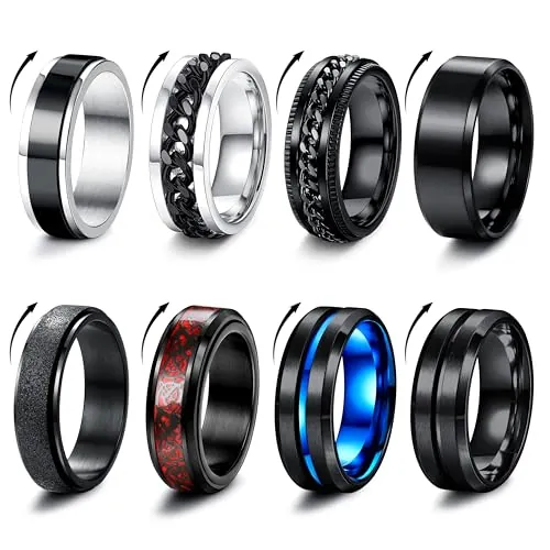 Milacolato - Anillo para hombre, acero inoxidable, negro, giratorio, cadena de roca, anillo vintage gótico, anillos de fibra de carbono, anillos de dragón celta, azul, boda, promesa banda, talla