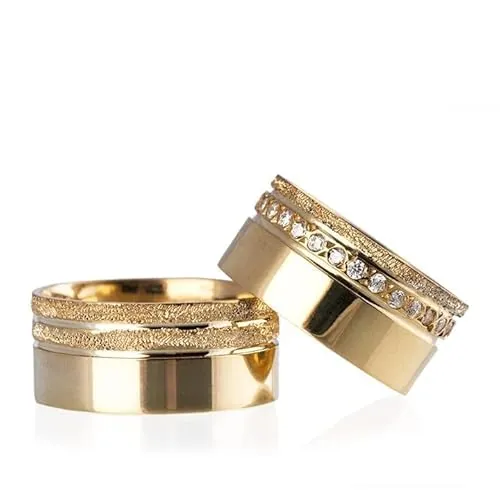 Conjunto de anillos de boda chapados en oro, conjunto de alianzas de boda a juego para parejas, conjunto de anillos de bodas de plata personalizado para hombre y mujer