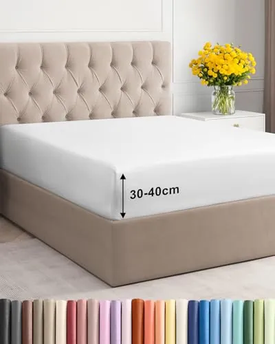 Sábana Bajera 150x200 - Microfibra Bolsillo 40cm (16") Ajustable - Blanco