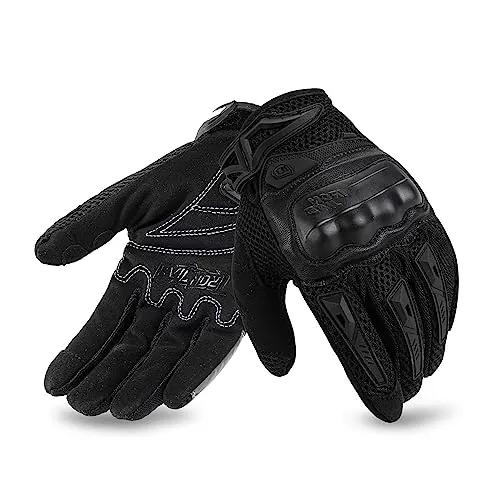 IRON JIA'S Guantes Moto para Hombre Verano, Pantalla táctil Transpirables y cómodos, Guantes de Moto de Verano, Adecuados para Montar en Moto, Scooter, Carreras Todoterreno Negro-M
