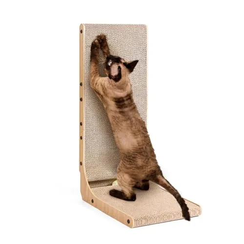 EHEYCIGA Rascador Gatos Cartón L 68cm Grande-Rascador Vertical Pared Esquina | Alfombra Rascadora Cartón Ondulado, Cama Juguete Cascabel & Protector Sofá Muebles