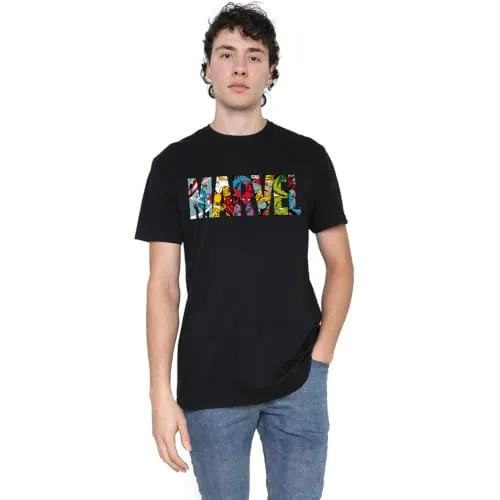 Marvel Camiseta with The Marvel Comic Strip para Hombe, Negro, EU XL