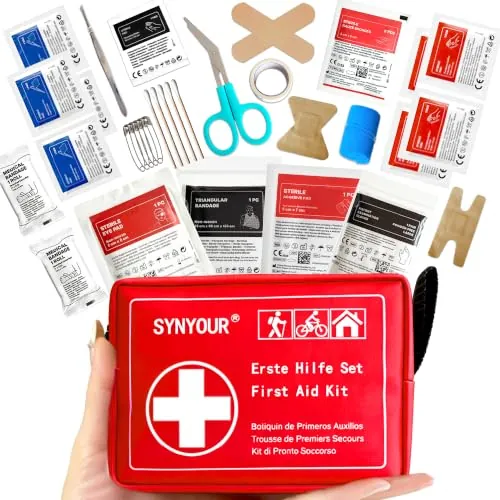 SYNYOUR Botiquín de Primeros Auxilios Mini, 83 Piezas Kit Primeros Auxilios, Botiquin Pequeño para Viaje Senderismo Coche Moto Bicicleta Casa Trabajo