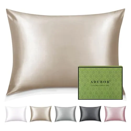 Adubor Funda de Almohada Seda de Morera 100%, Crema, 90x40CM