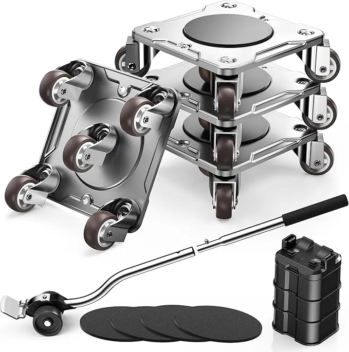 Kit de Transporte de Muebles con Elevador de Muebles - Placa de Acero al Carbono Reforzada y 5 Ruedas TPE Giratorias 360°, Capacidad Máxima 500kg, Mueve Muebles Pesados Fácilmente