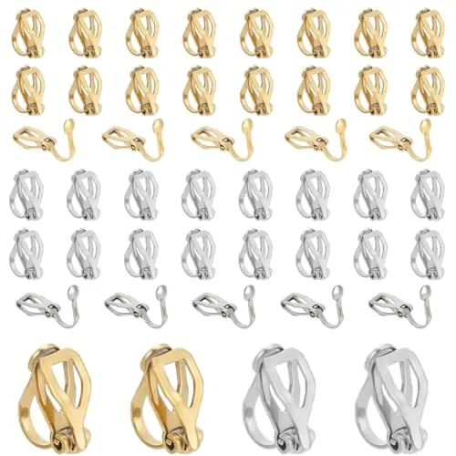 JEYORZY 50pz Clips para Pendientes, Convertidor de Pendientes en La Parte Posterior, Bandeja Trasera Plana Redonda para No Perforar, DIY Fabricación
