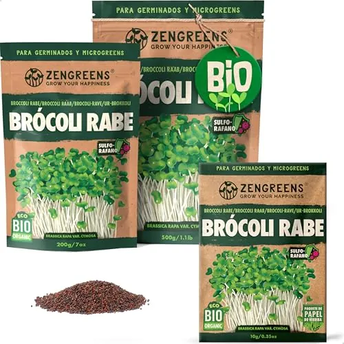 ZenGreens® - Semillas de brócoli ecológico - Elija entre 10g, 200g y 500g - brotes de cime di rapa - germinación de más del 97% - Microgreens