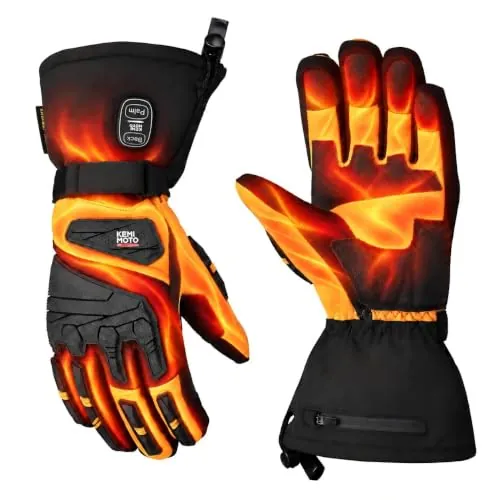 KEMIMOTO Guantes Calefactables, 3000mAH, Doble Zona Control Independiente | Resistentes al Agua, Palma Antideslizante, Táctiles, Moto Construcción, Taller, Almacén, Mantenimiento y al Aire Libre