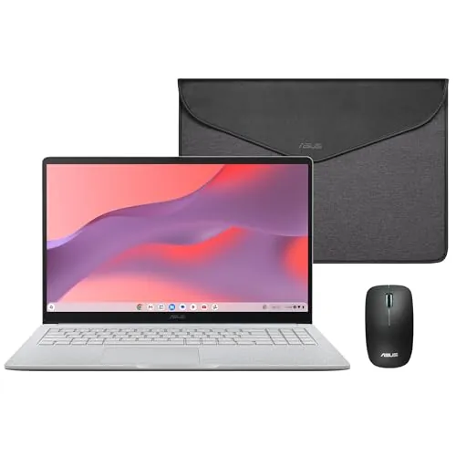 ASUS Chromebook CX1505CTA - 15.6" Full HD Laptop (Intel N50, 4GB RAM, 128GB eMMC, ChromeOS) QWERTY Case and Mouse Included +3 Months Google AI Pro with Gemini Pro and 5TB Storage