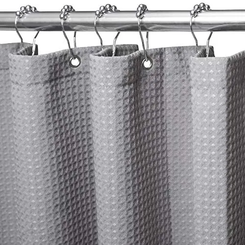 Cortina de Ducha para Baño con Ganchos de Metal Cortina de Ducha de Tela Waffle Cortina de Baño Resistente para Cabina de Ducha de Bañera, Resistente al Agua - 182 x 182cm (Gris)