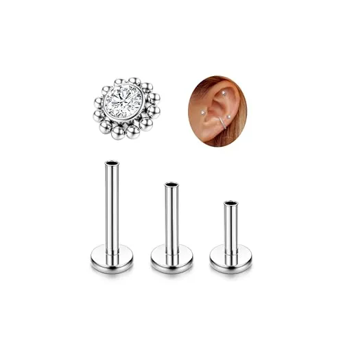 Adramata G23 Titanio Piercing Oreja Tragus Labret Roscado Interno Labio CZ Hipoalergénico Medusa Pendiente Pequeño Conch Helix Oro Plata
