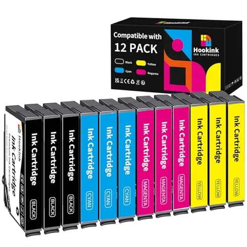 Hookink 502XL Cartuchos de Tinta Compatible para Tinta Epson 502XL 502 XL para Workforce WF-2865 WF-2880 WF-2885, Expression Home XP-5105 XP-5150 XP-5155 (Paquete de 12)