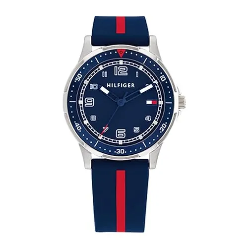 Tommy Hilfiger Reloj analógico niños con Correa de Silicona en Azul Marino con Franja en Rojo -1720036 -