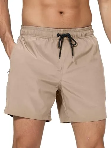 Arcweg Bañador Hombre 2 en 1 Bañador de Secado Rápido con Forro de Malla y Cordón de Ajuste para Playa Bañador Casual Impermeable para Piscina Verano Caqui Claro XL(EU)